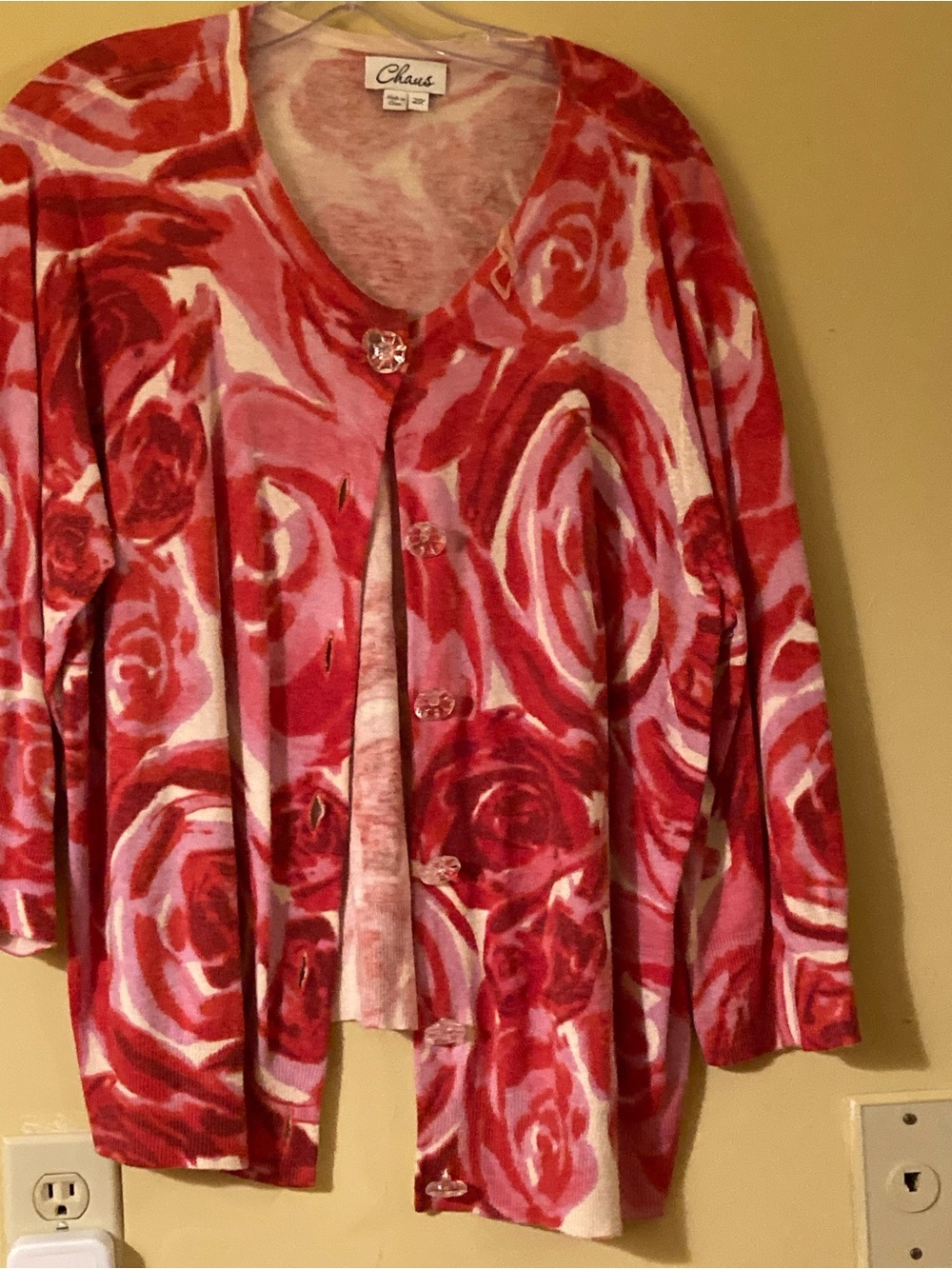 Chaus Red & Pink Rose-Print Button Cardigan